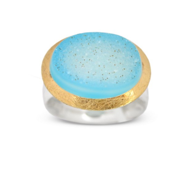 Drusenquarz Ring, blau, Drusy