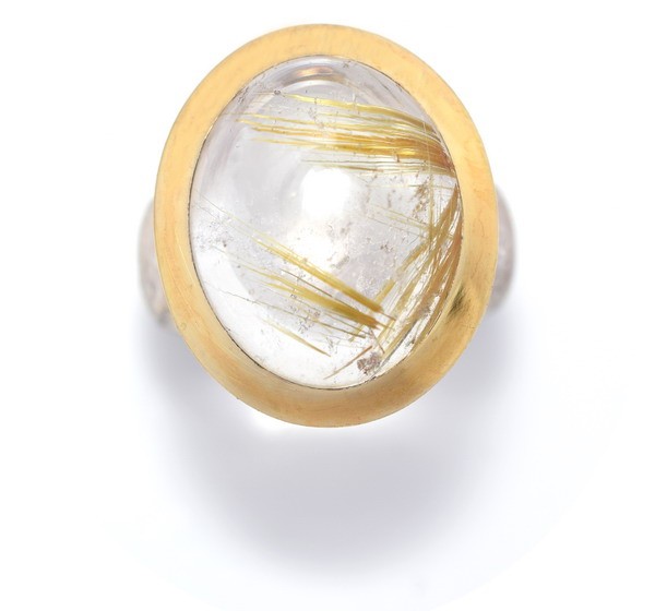 Rutilquarz Ring mit Gold Fassung
