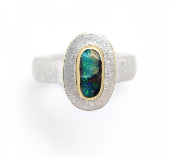 Boulderopal Ring, Silberring mit Gold