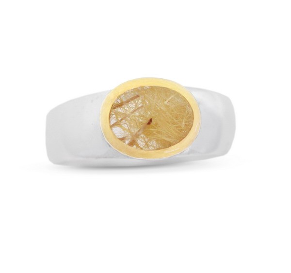 Rutilquarz Ring mit Gold Fassung